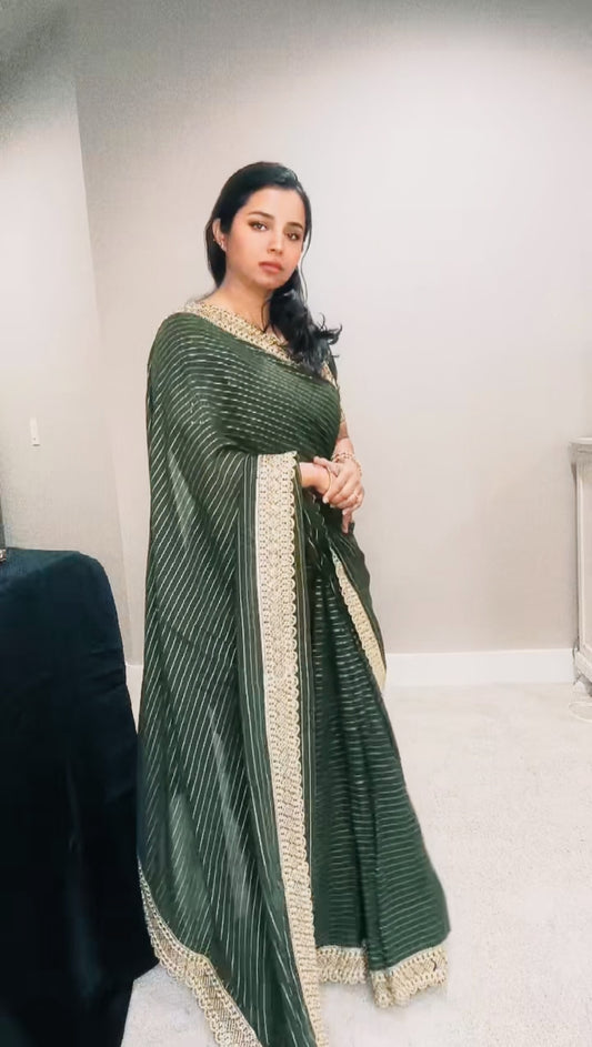 Pure Georgette saree Zardozi hand work with Stitched Blouse