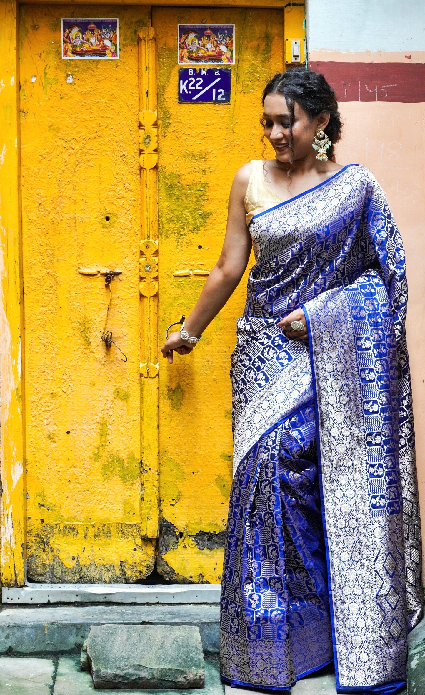 Exquisite  Handwoven Katan Silk Saree Blue  - Silk Mark certified