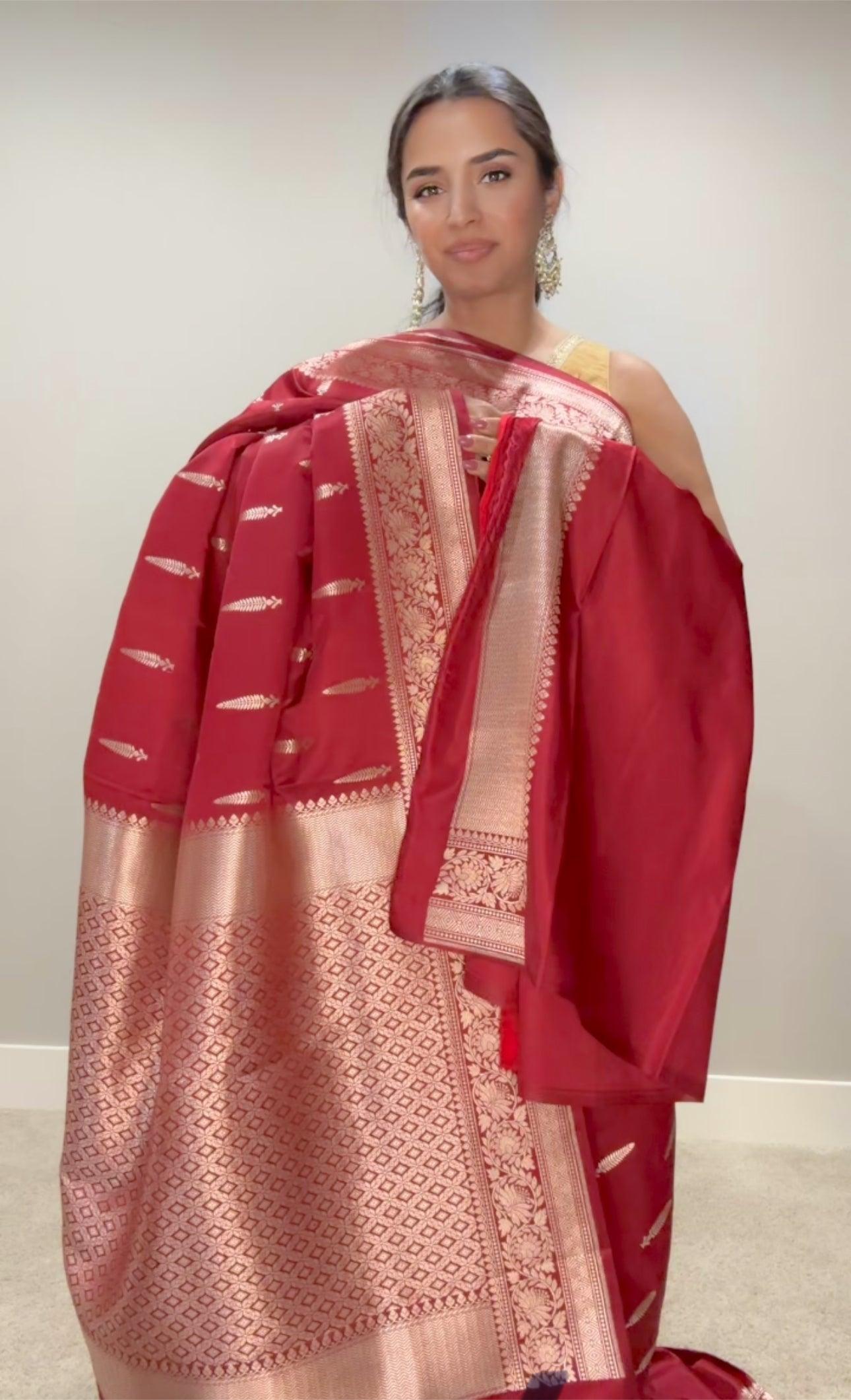 Banarasi Silk Saree Mashru - Maroonish Red
