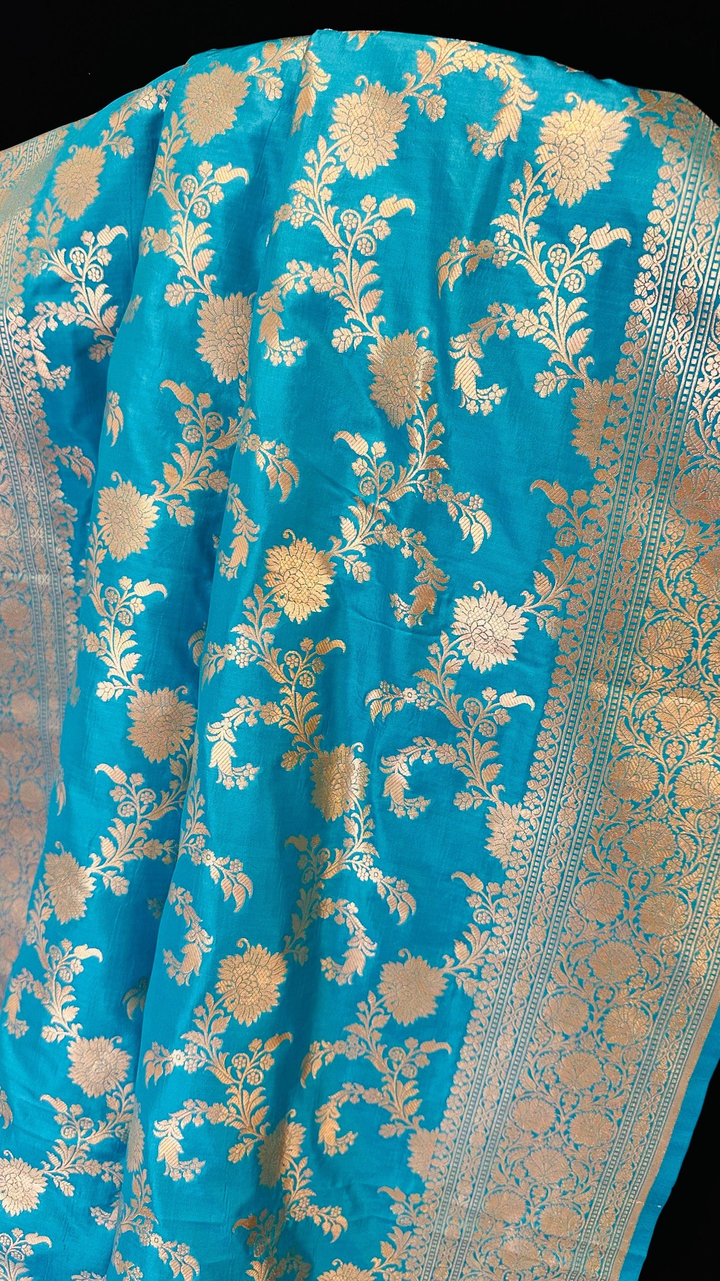 Banarasi Pure Mulberry Katan Silk Saree with Gold Zari Blue
