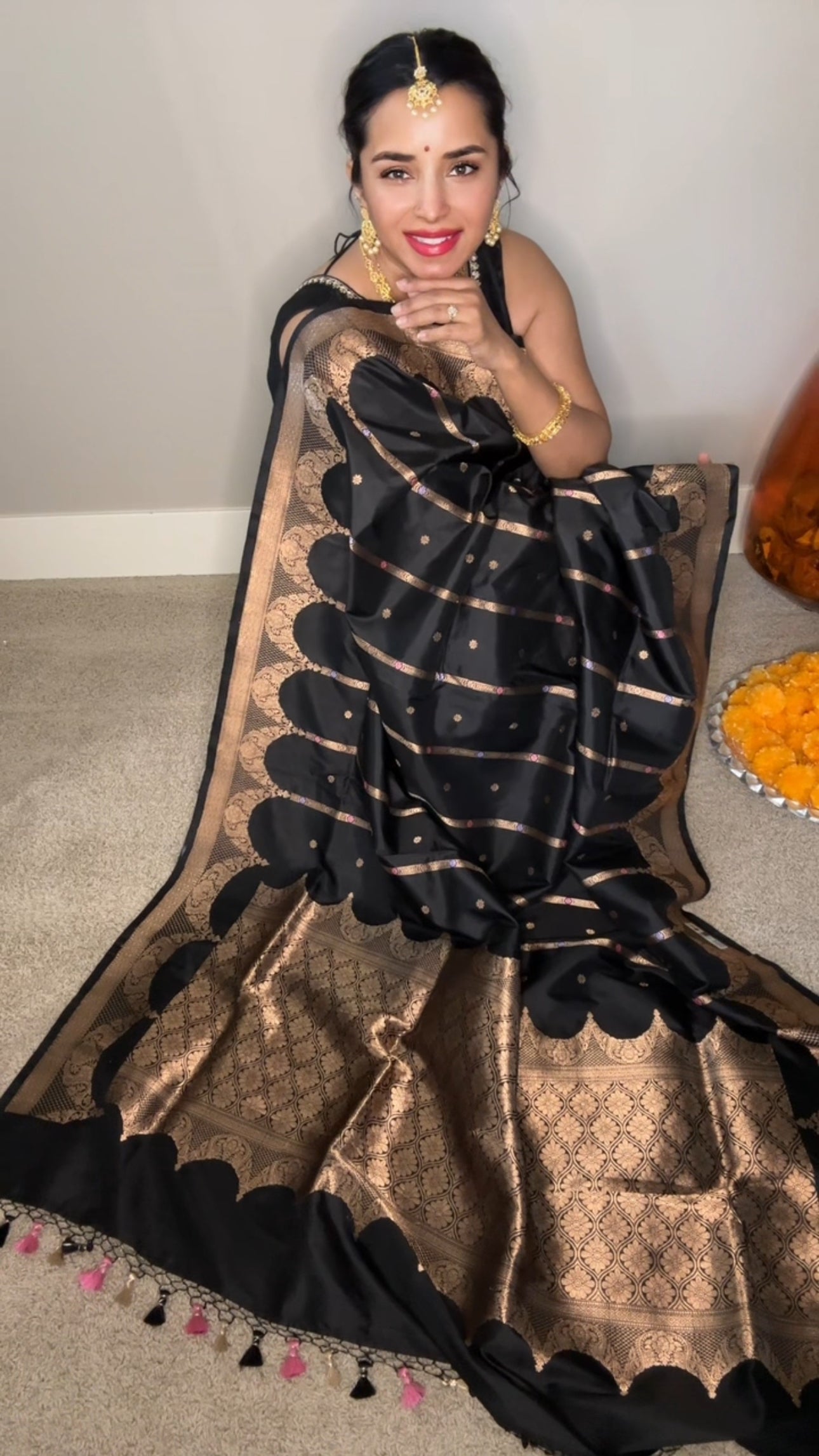Exquisite Banarasi Handwoven Black Katan Silk Saree Kaduwa with Gold Zari Silk Mark Saree with blouse