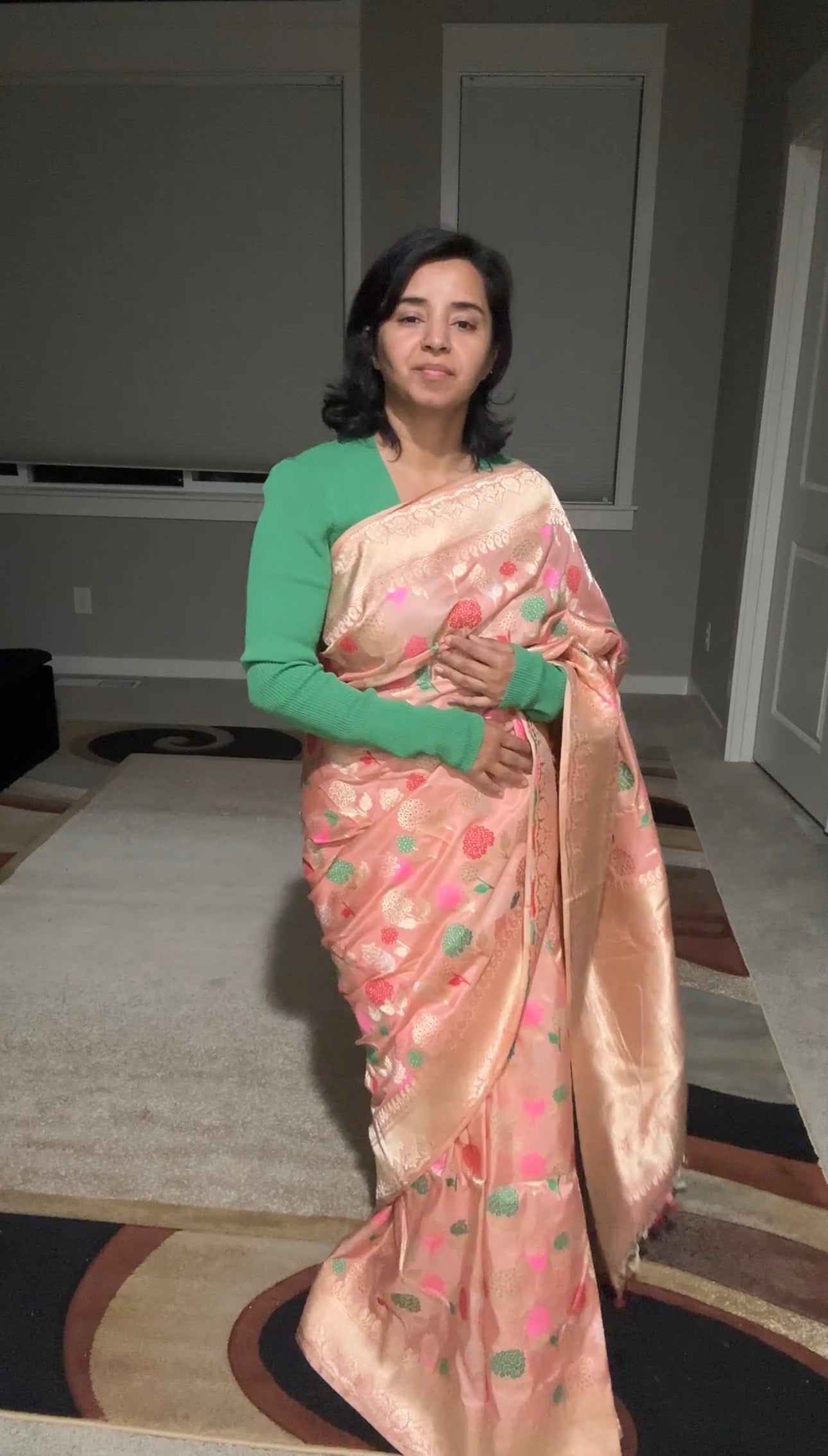 Nita Ambani Wabes look Inspired Pure Katan Handwoven Banarasi Saree with Silk Mark - Jaal - Meenakari