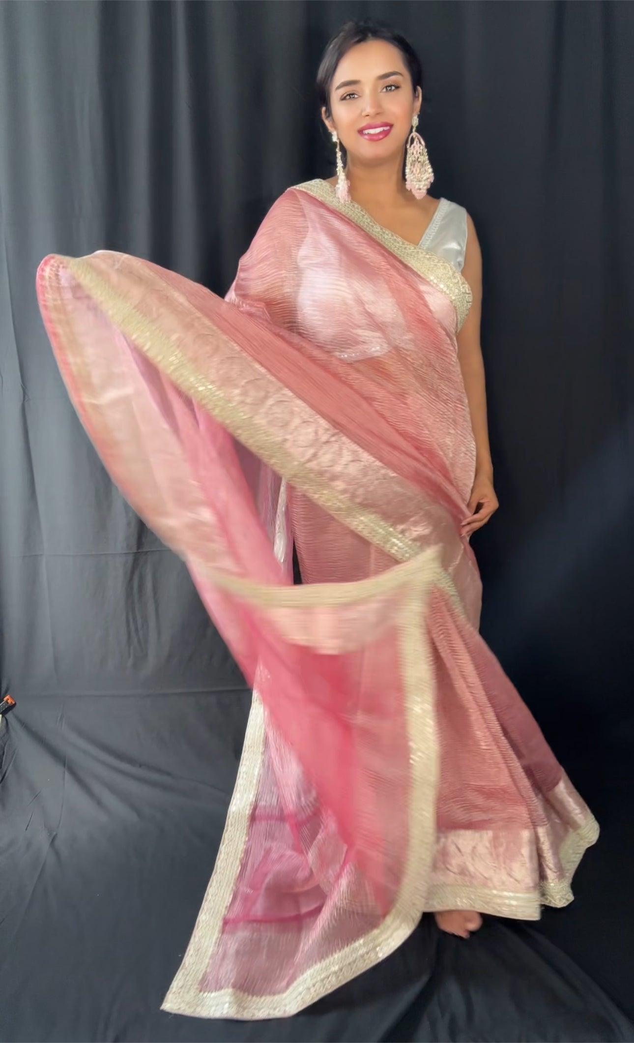 Banarasi Pure Crushed Tissue Silk Handwoven Saree with blouse fabric