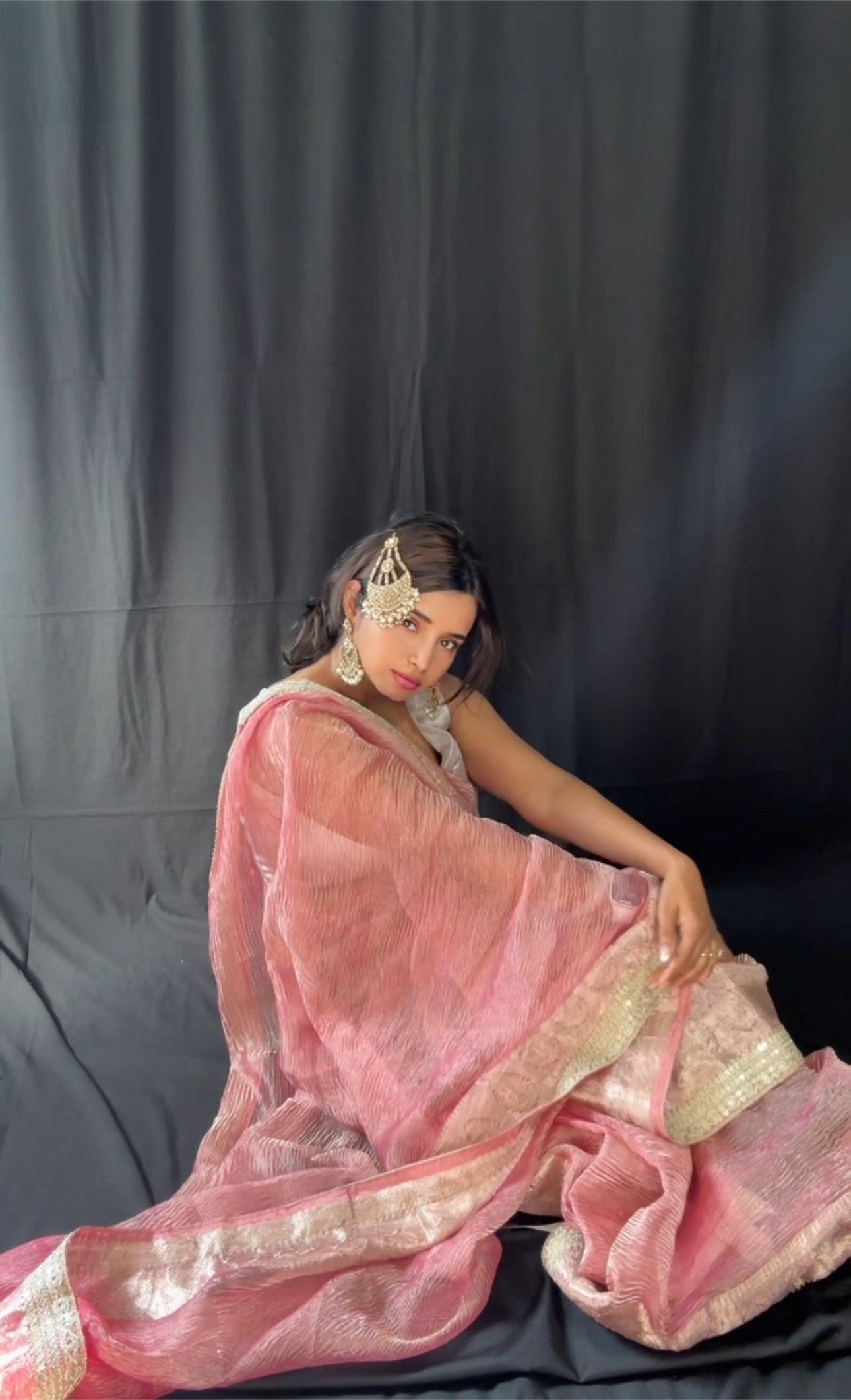 Banarasi Pure Crushed Tissue Silk Handwoven Saree with blouse fabric