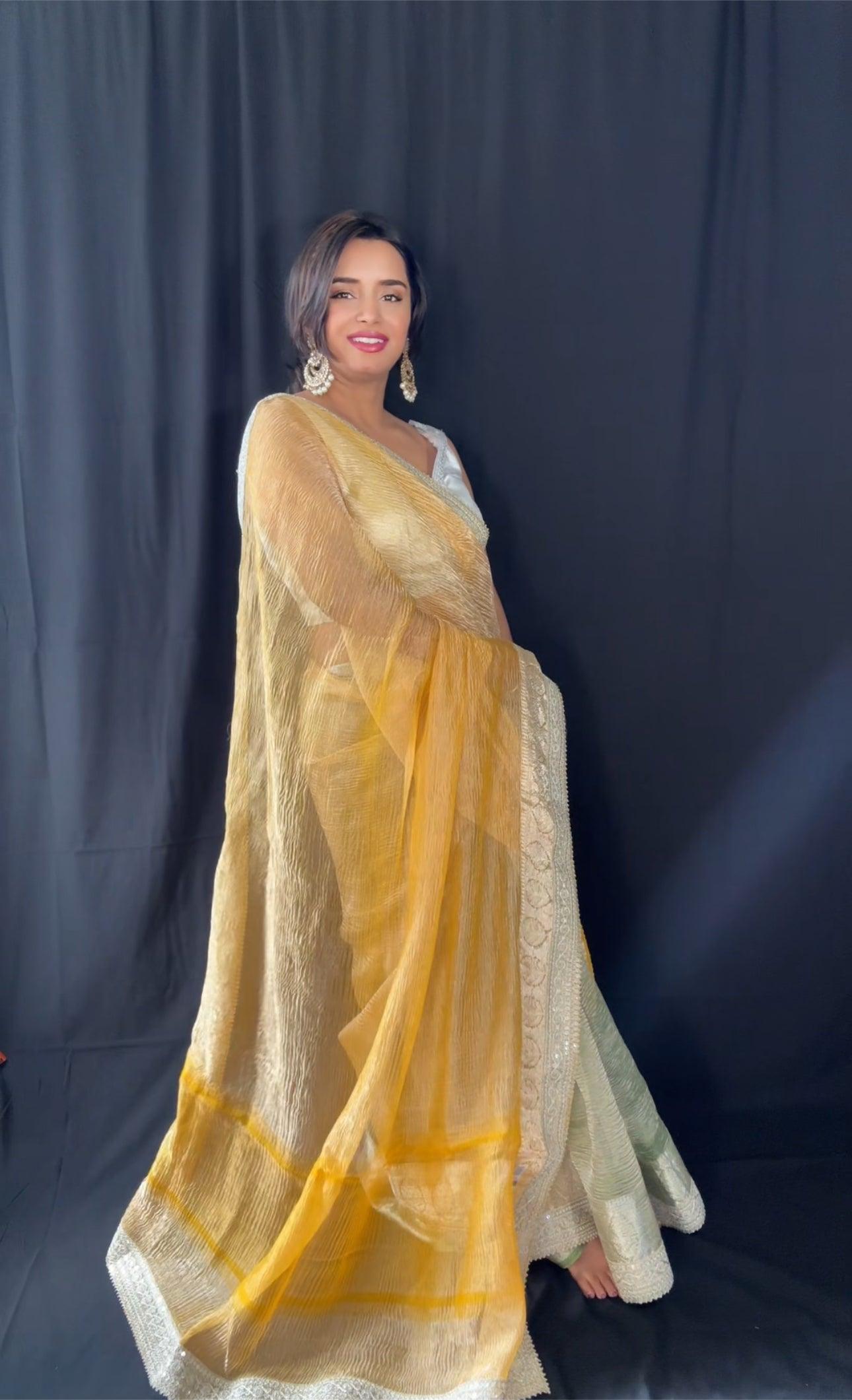 Banarasi Pure Crushed Tissue Silk Handwoven Saree with blouse fabric