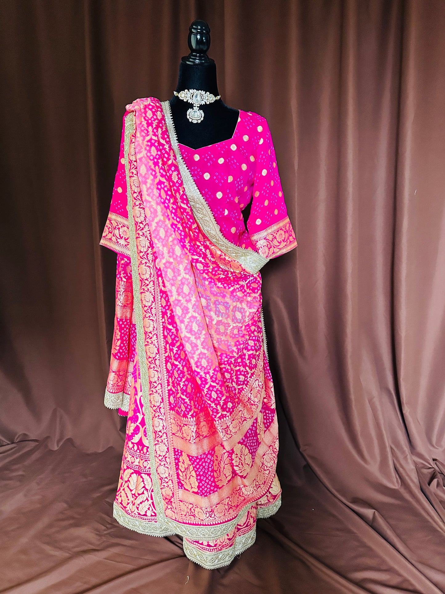 Pink Banarasi Banadhini Georgette Lehanga - Made to order