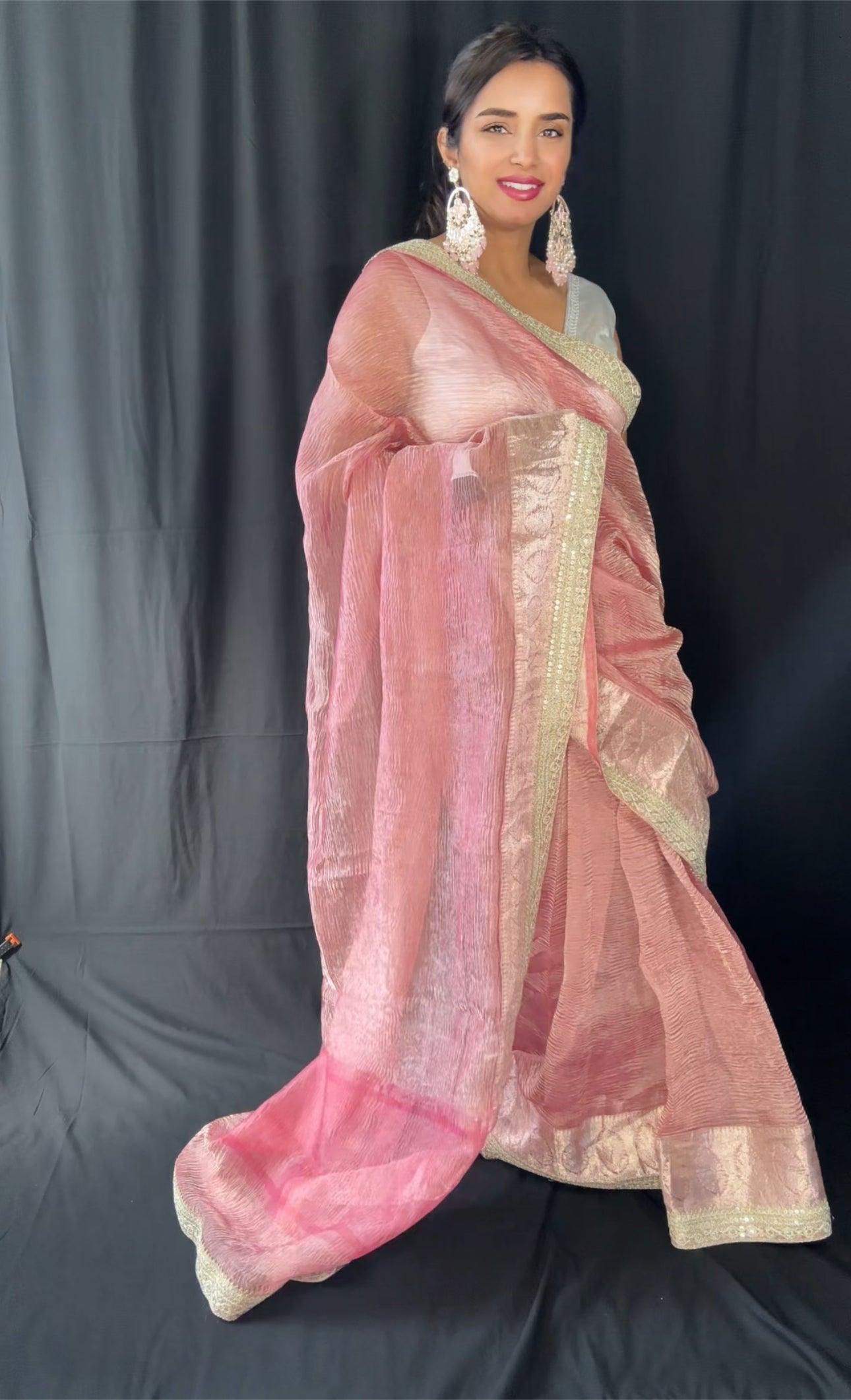 Banarasi Pure Crushed Tissue Silk Handwoven Saree with blouse fabric