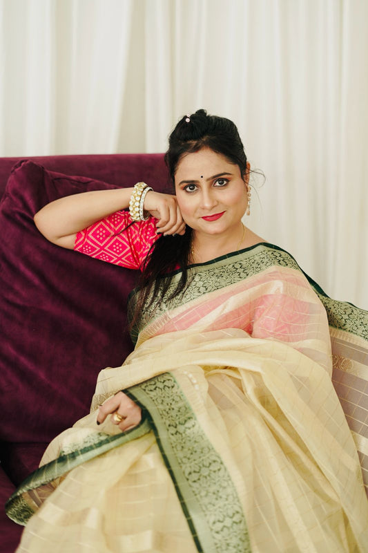 Green Banarsi Georgette Saree in contrast