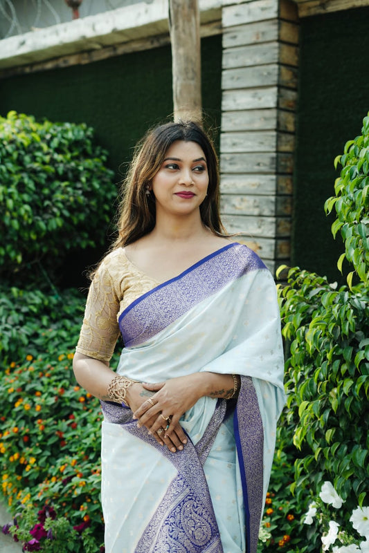 Blue Banarsi Georgette Saree in contrast