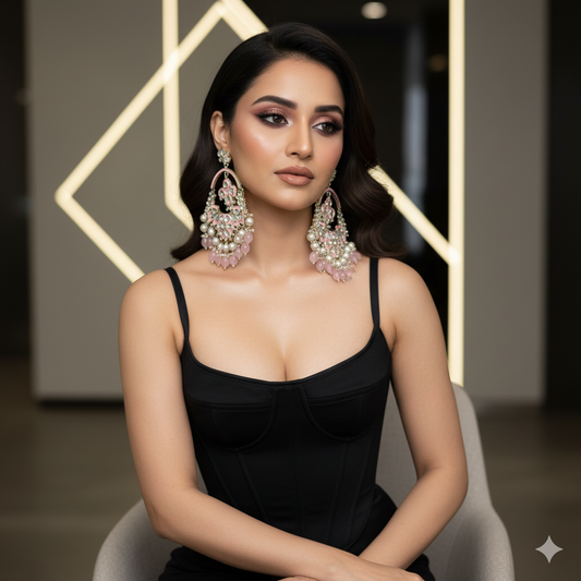 Gulbahaar – Baby Pink Chandbali Earrings | Statement Luxury Jewelry