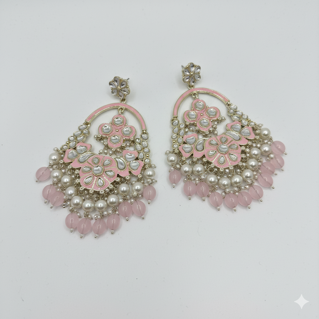 Gulbahaar – Baby Pink Chandbali Earrings | Statement Luxury Jewelry