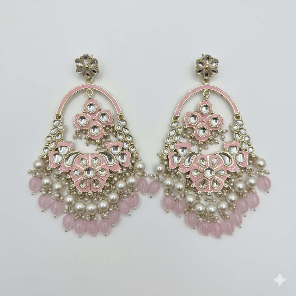 Gulbahaar – Baby Pink Chandbali Earrings | Statement Luxury Jewelry
