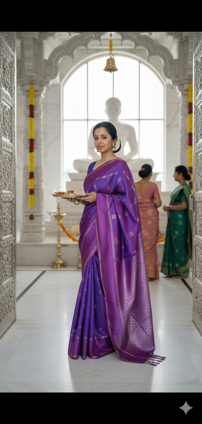 Mayura Chakra – Handwoven Kanchipuram Pure Silk Saree with Silk Mark & Triple Zari Border