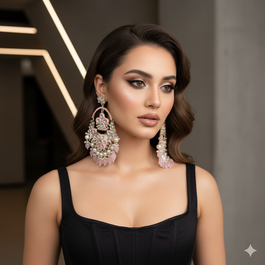 Gulbahaar – Baby Pink Chandbali Earrings | Statement Luxury Jewelry