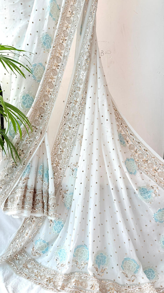 Noor-E-Nazaakat – Hand Embroidered Pure Viscose Georgette Saree with Blouse