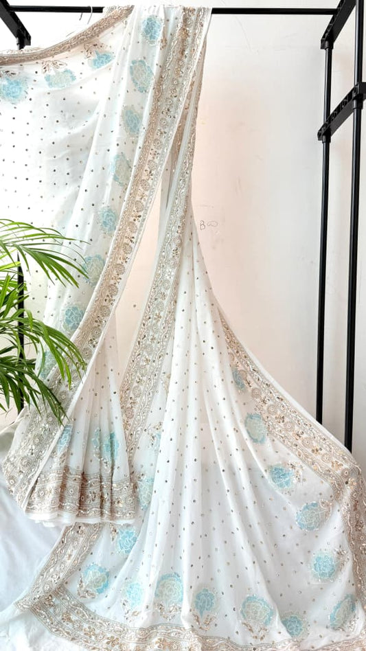 Noor-E-Nazaakat – Hand Embroidered Pure Viscose Georgette Saree with Blouse