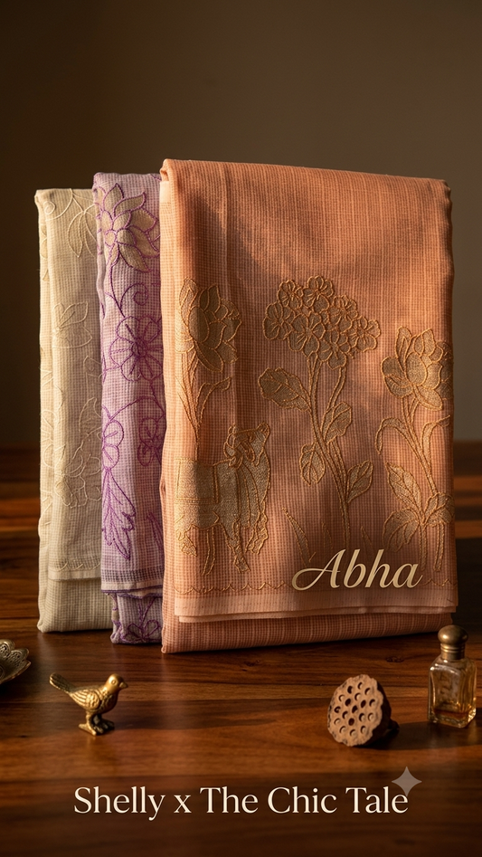 Abha Kota Checks Saree with Embroidery & Appliqué