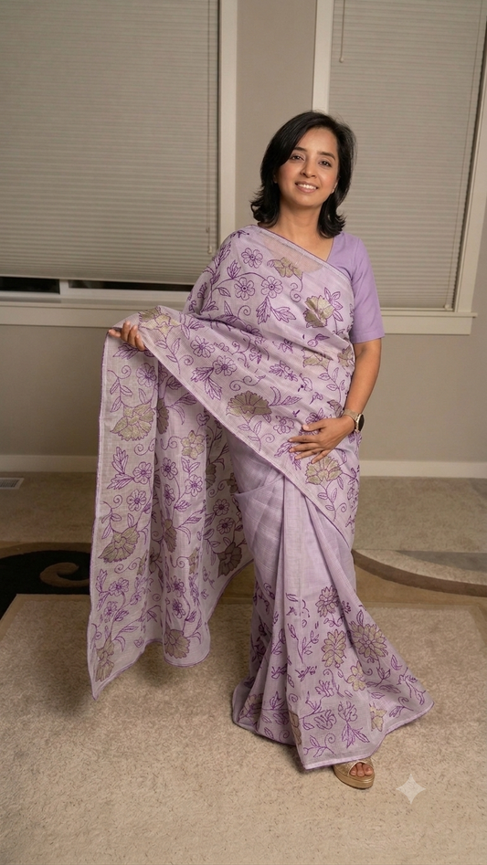Abha Kota Check Banarasi Saree with Embroidery & AppliquΓ©