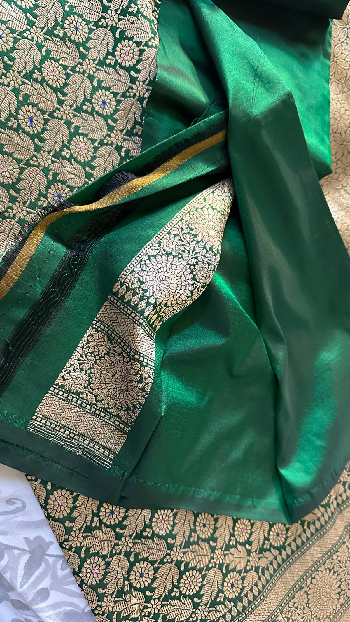 Emerald Bloom | Green Banarasi Mulberry Katan Silk Saree