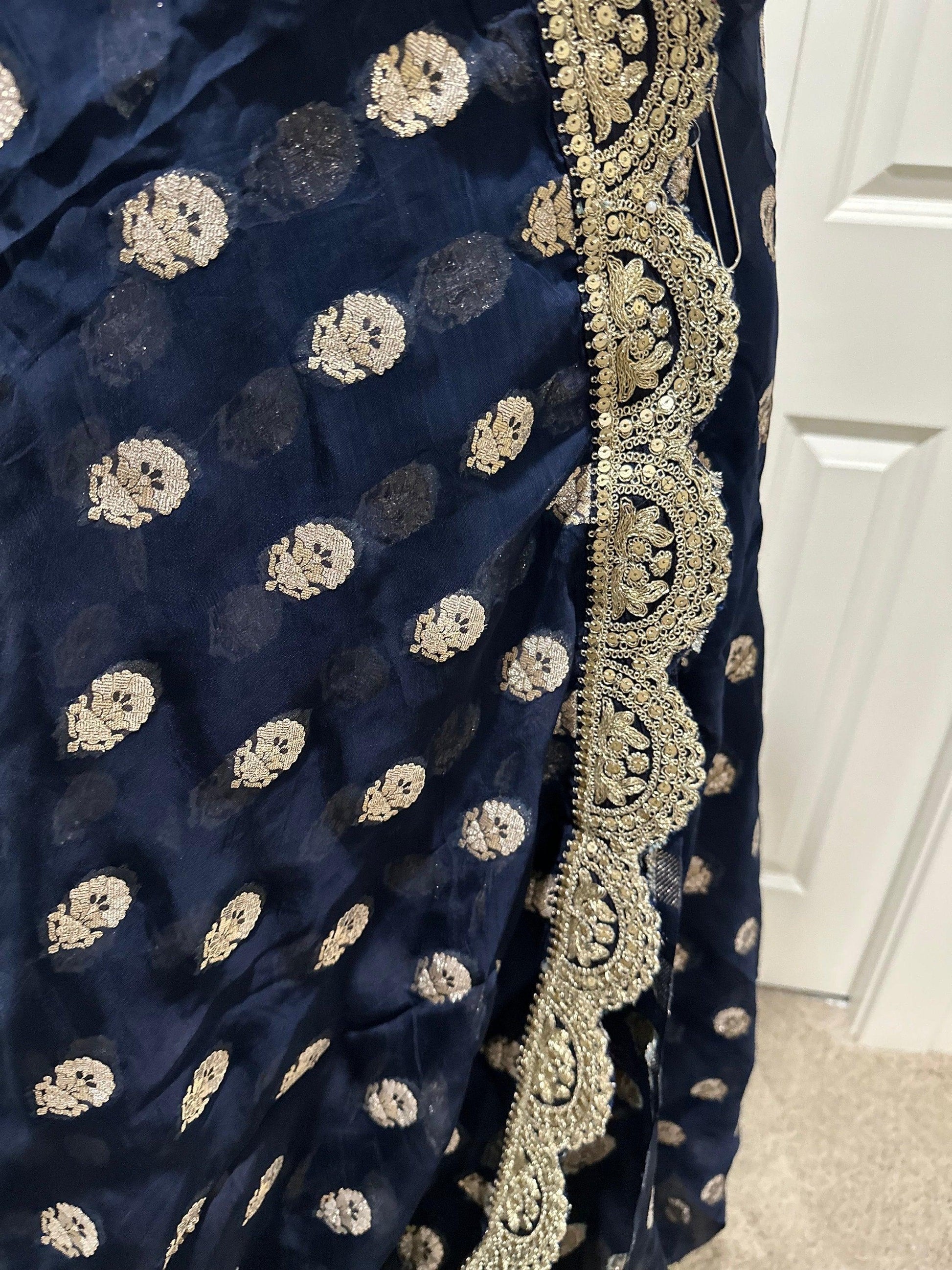 Authentic Hand Lucknowi Chikankari Full Jaal with Gotta Patti Georgette Saree White