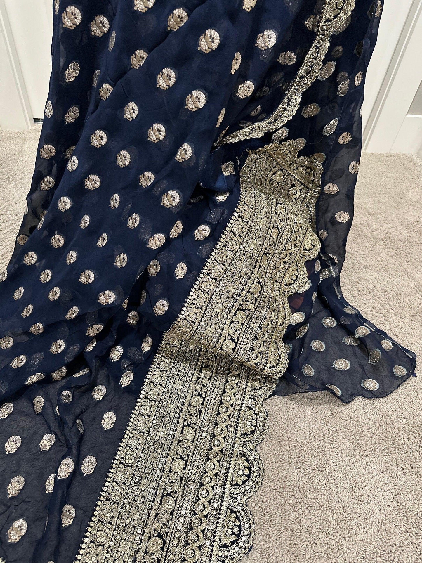 Authentic Hand Lucknowi Chikankari Full Jaal with Gotta Patti Georgette Saree White
