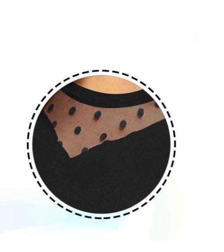 Swiss Dots Neckline Short Sleeves Mixed Media Top