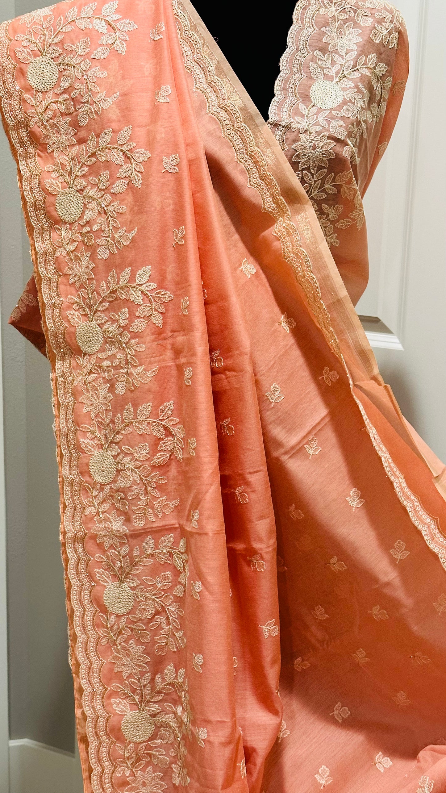 Pure Cotton Embroidered Saree with CutDana
