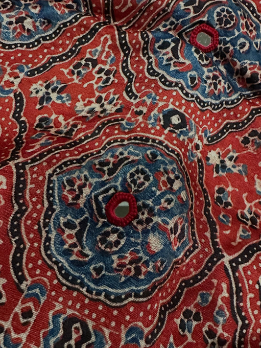 Pure Modal Silk Ajrak Saree with Hand Mirror Work Handcrafted Saree