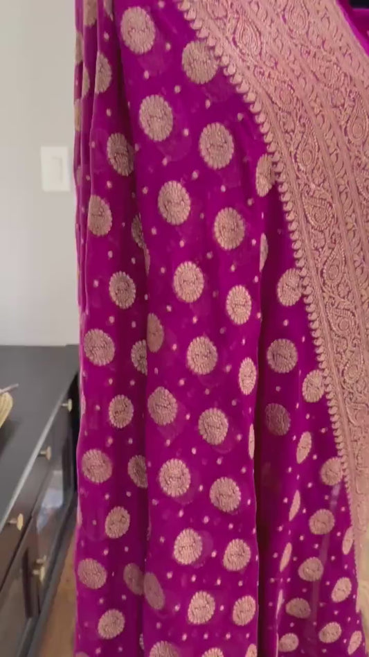 Banarasi Saree Pure Khaddi Georgette with Neem Zari