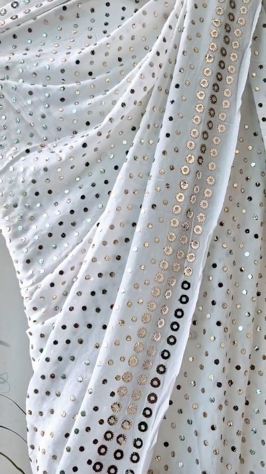 Authentic Hand Hand awork  saree with Tikki Ring and Mukesh