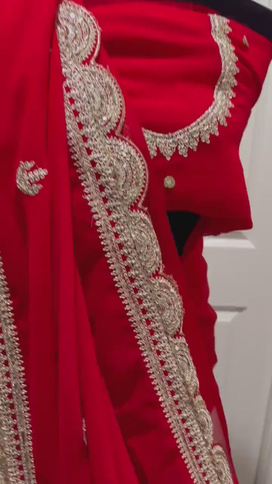 Georgette  Hand Gotta Patti Saree - Designer - Sticthed Blouse