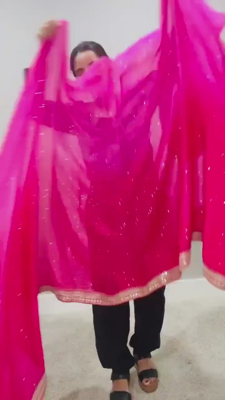 Pure Georgette Sequins  Sabyasachi Designer Saree - Pink with blouse fabric