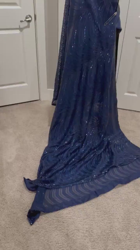 Georgette Net saree with beautiful sequin all over - Royal Blue