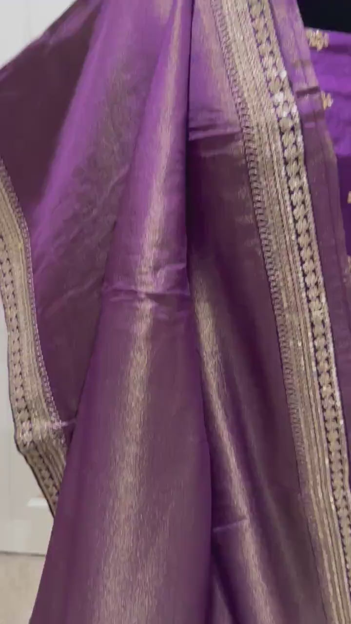 Tissue Georgette Saree - Pure - Dual tone - Zardozi work - Purple