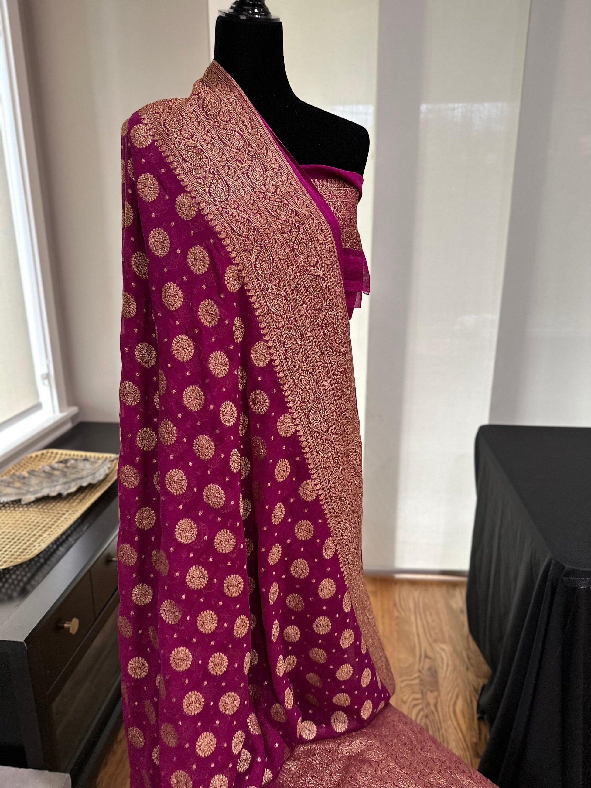 Banarasi Georgette Saree with Zari and Floral Digital Print