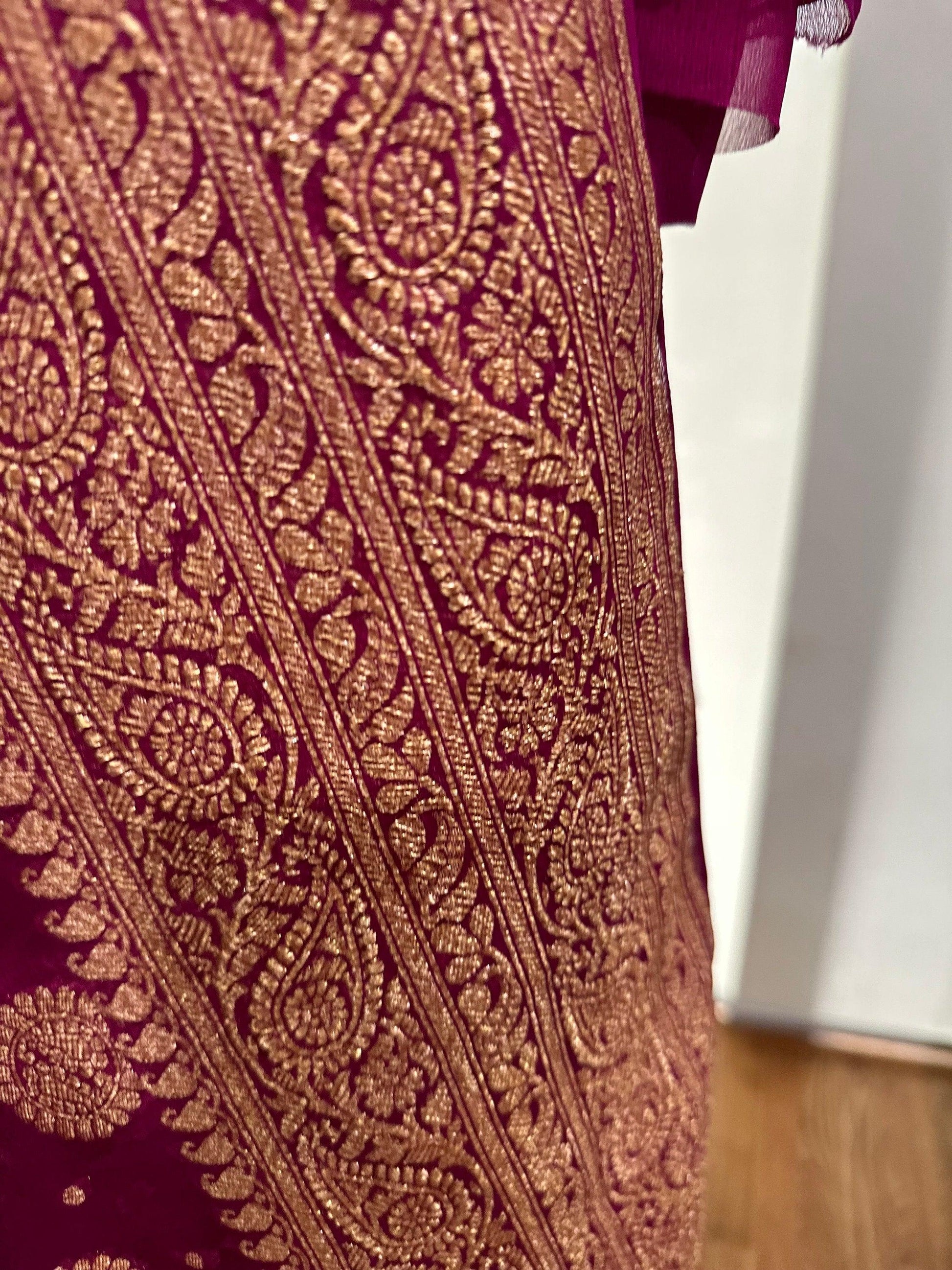 Banarasi Georgette Saree with Zari and Floral Digital Print