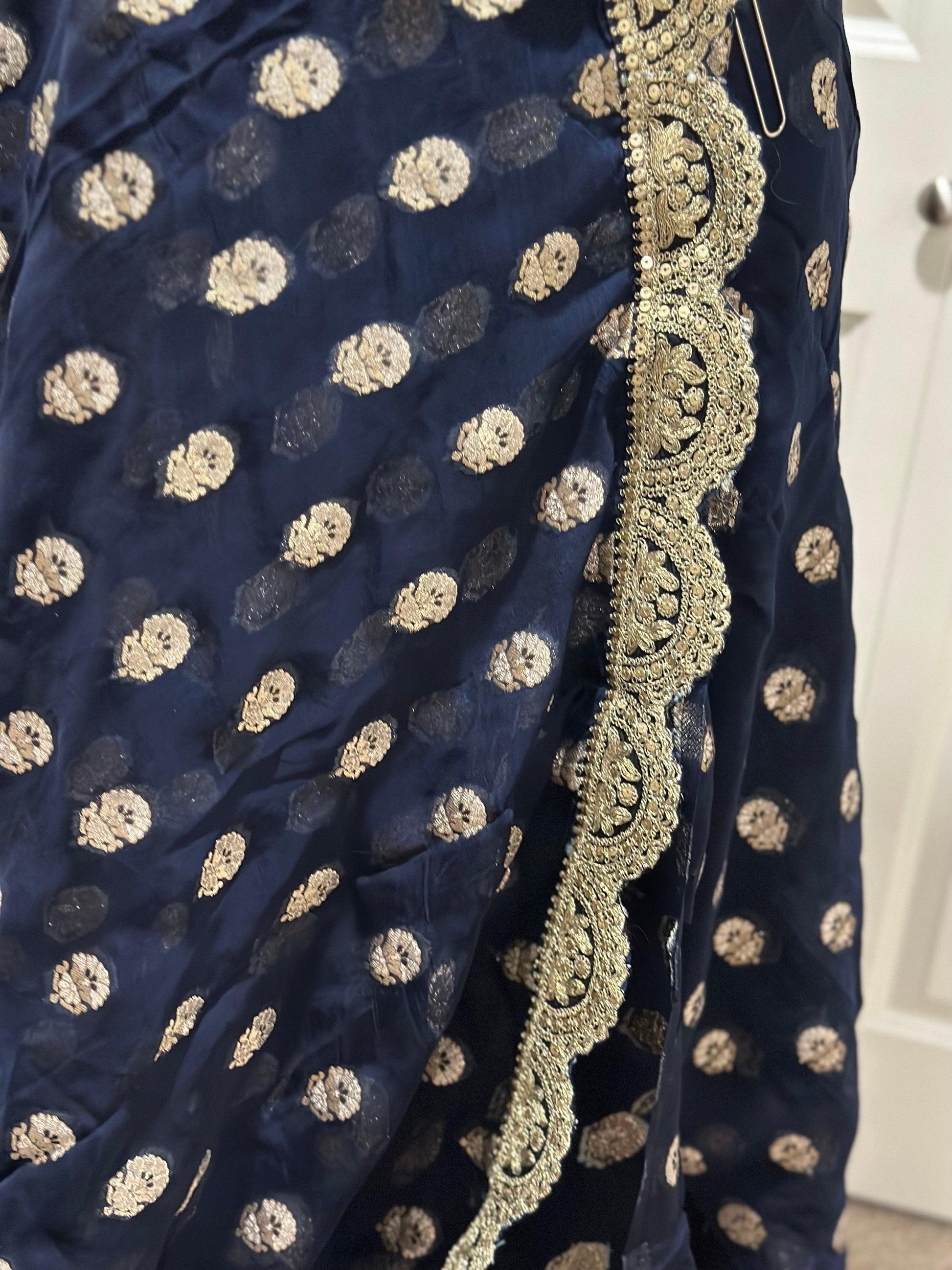 Authentic Hand Lucknowi Chikankari Full Jaal with Gotta Patti Georgette Saree White