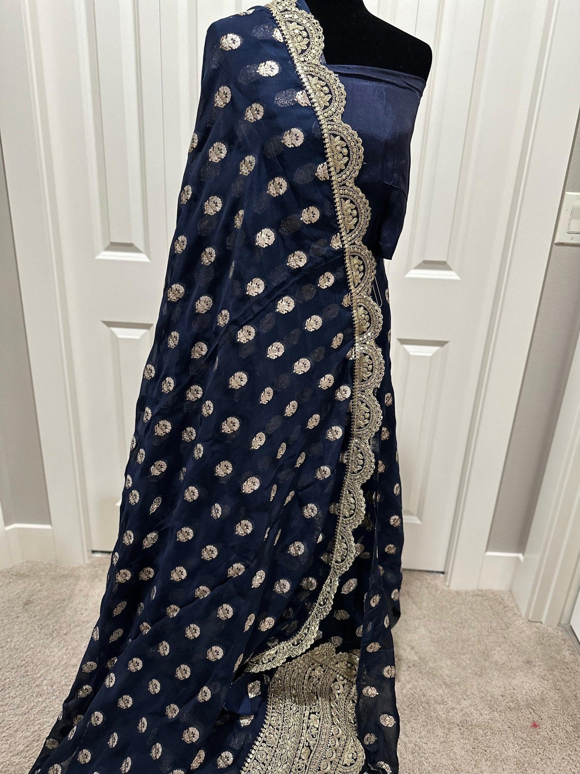 Authentic Hand Lucknowi Chikankari Full Jaal with Gotta Patti Georgette Saree White