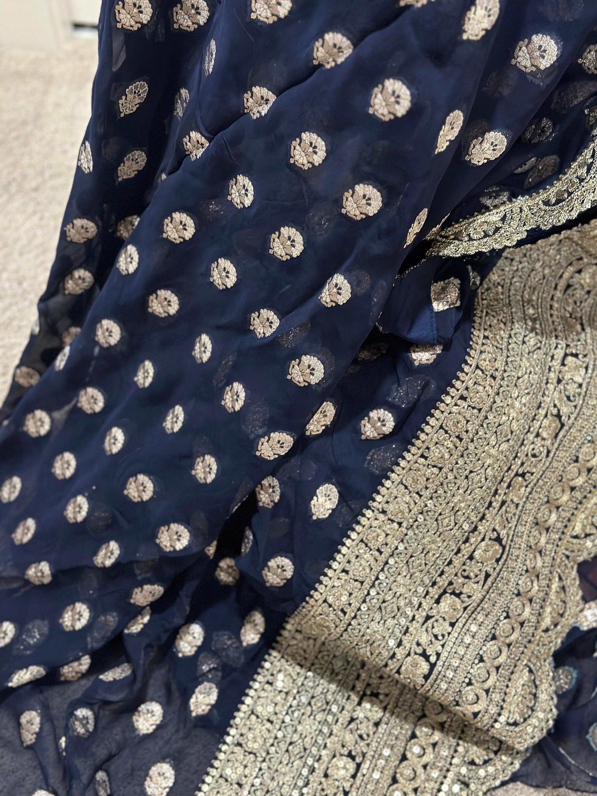 Authentic Hand Lucknowi Chikankari Full Jaal with Gotta Patti Georgette Saree White