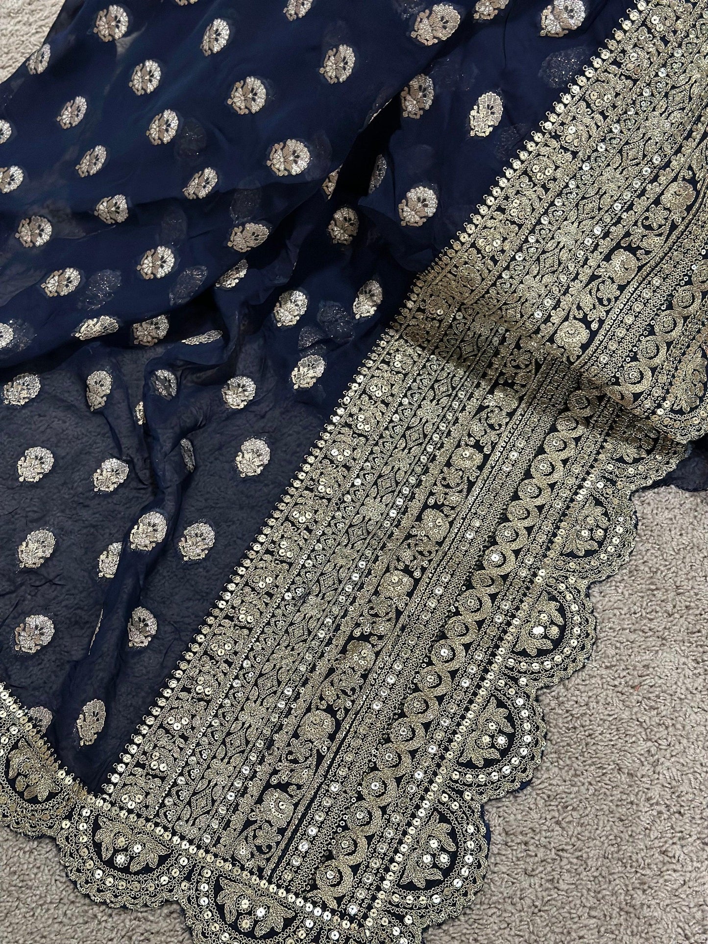 Authentic Hand Lucknowi Chikankari Full Jaal with Gotta Patti Georgette Saree White