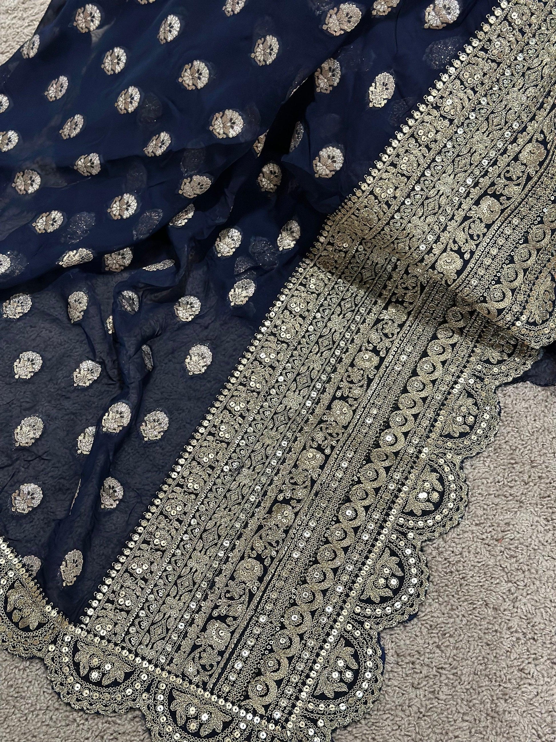 Authentic Hand Lucknowi Chikankari Full Jaal with Gotta Patti Georgette Saree White