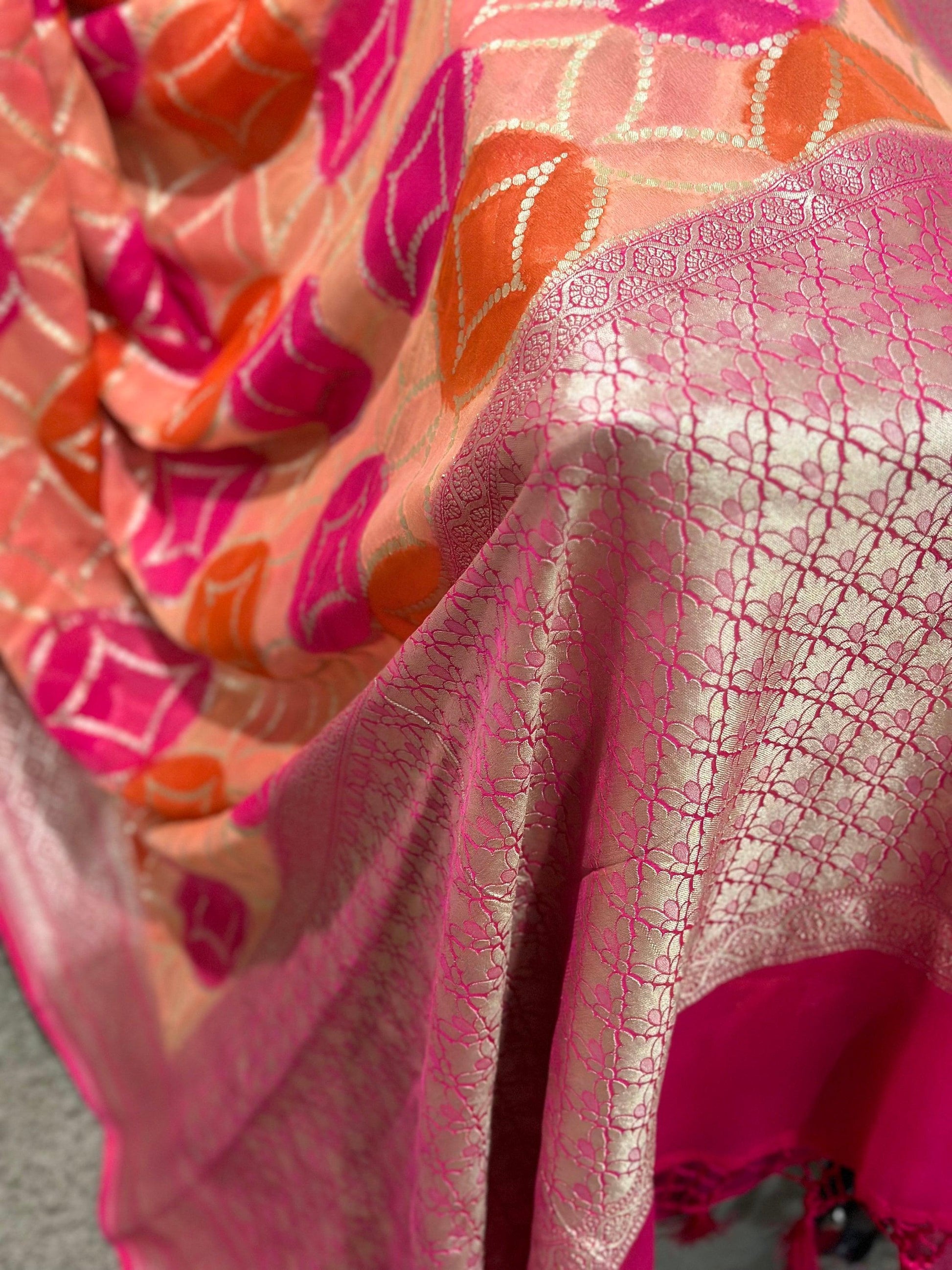 Tussar Georgette Classic Banarasi Saree - Beige & Red