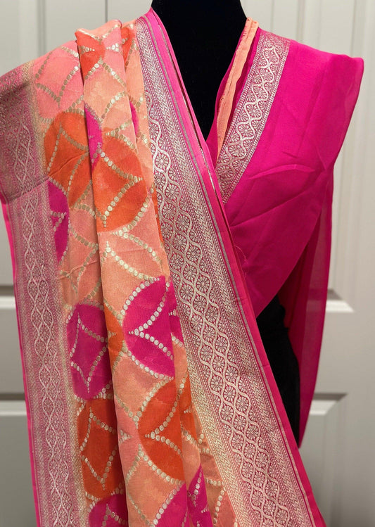 Tussar Georgette Classic Banarasi Saree - Beige & Red