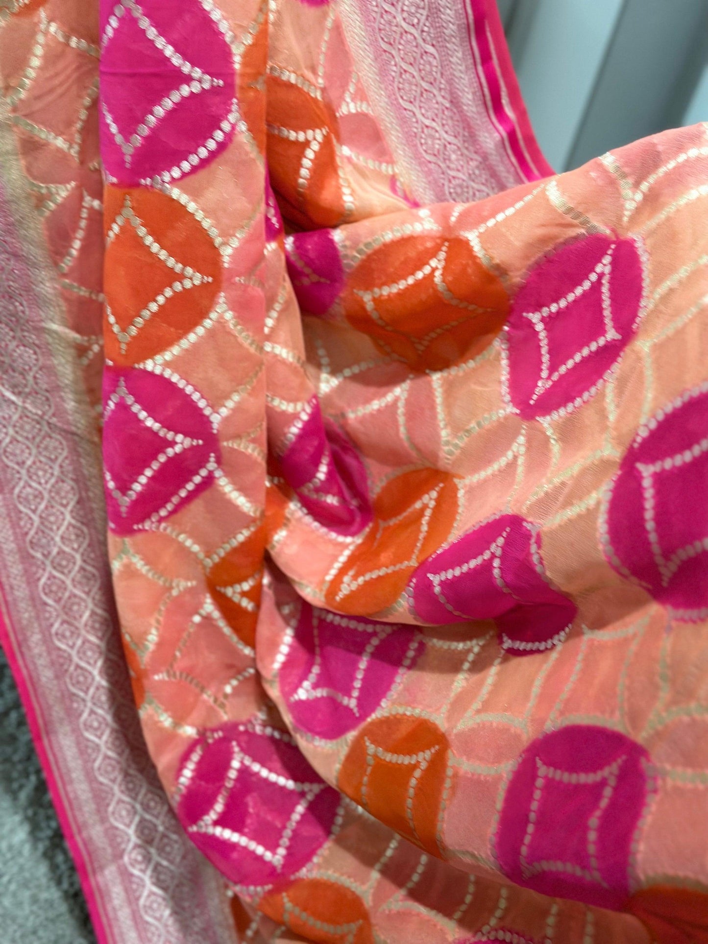Tussar Georgette Classic Banarasi Saree - Beige & Red