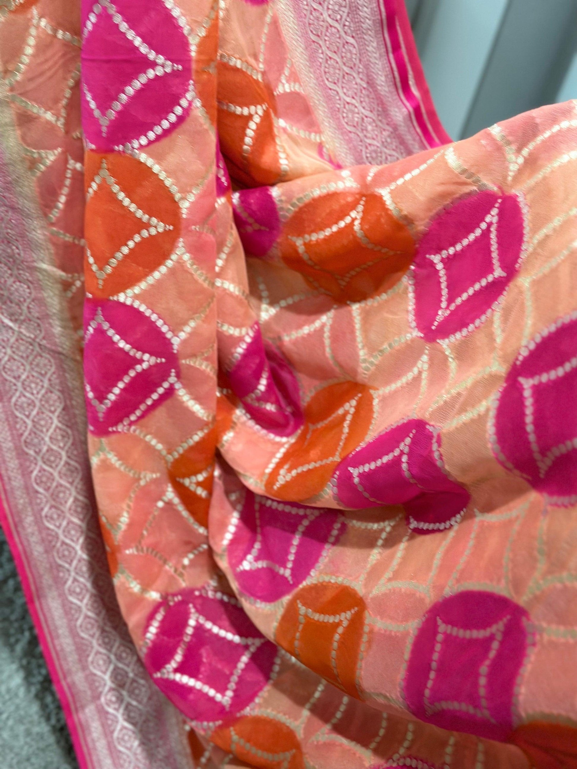 Tussar Georgette Classic Banarasi Saree - Beige & Red