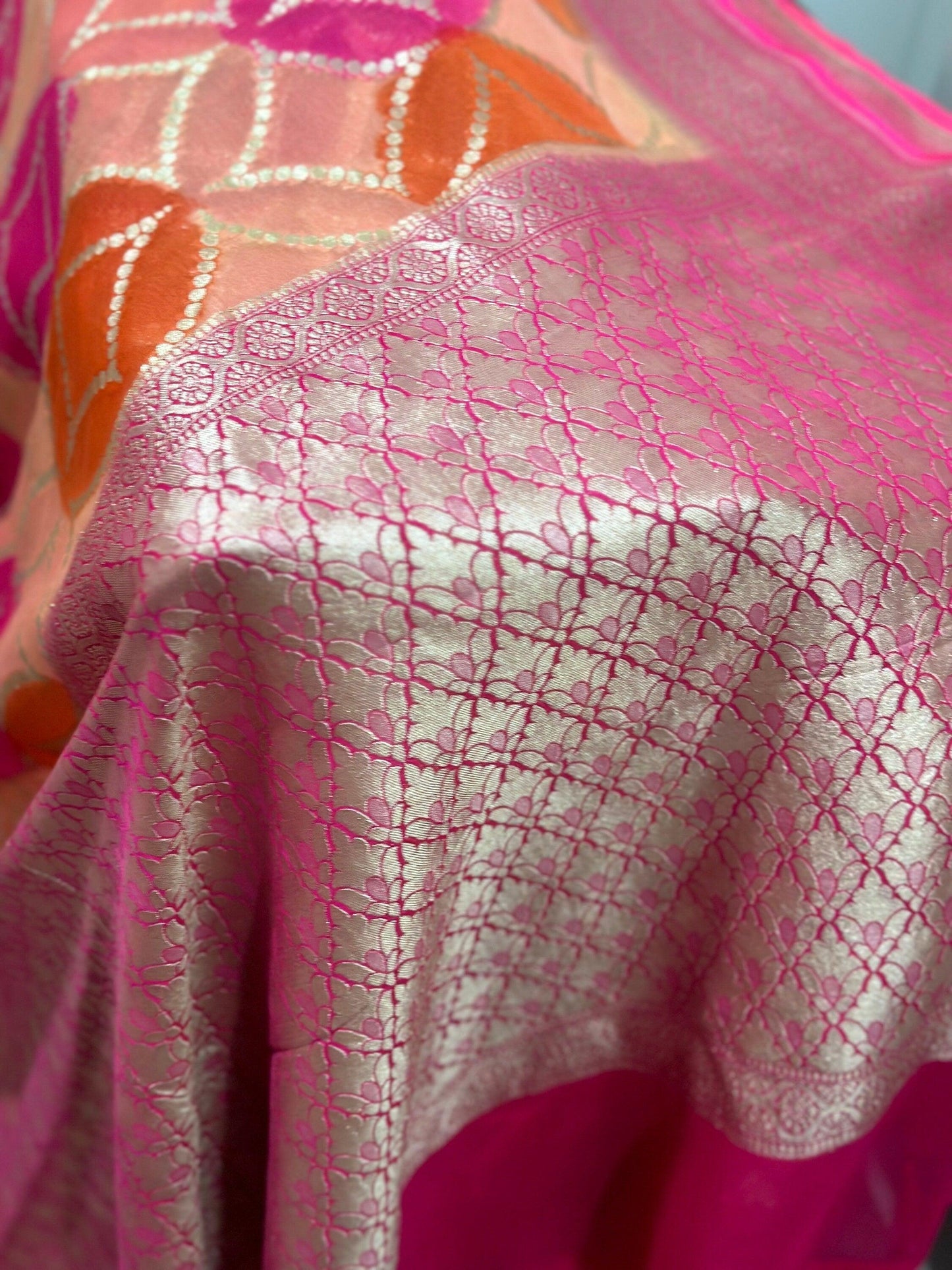 Tussar Georgette Classic Banarasi Saree - Beige & Red