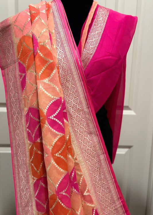 Tussar Georgette Classic Banarasi Saree - Beige & Red