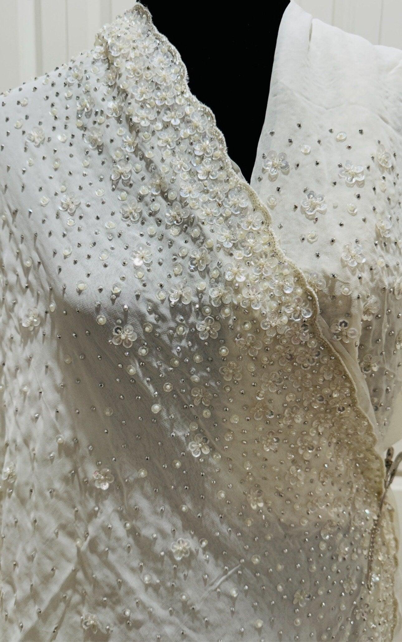 Pure Georgette Hand work Saree in Beige/Cream