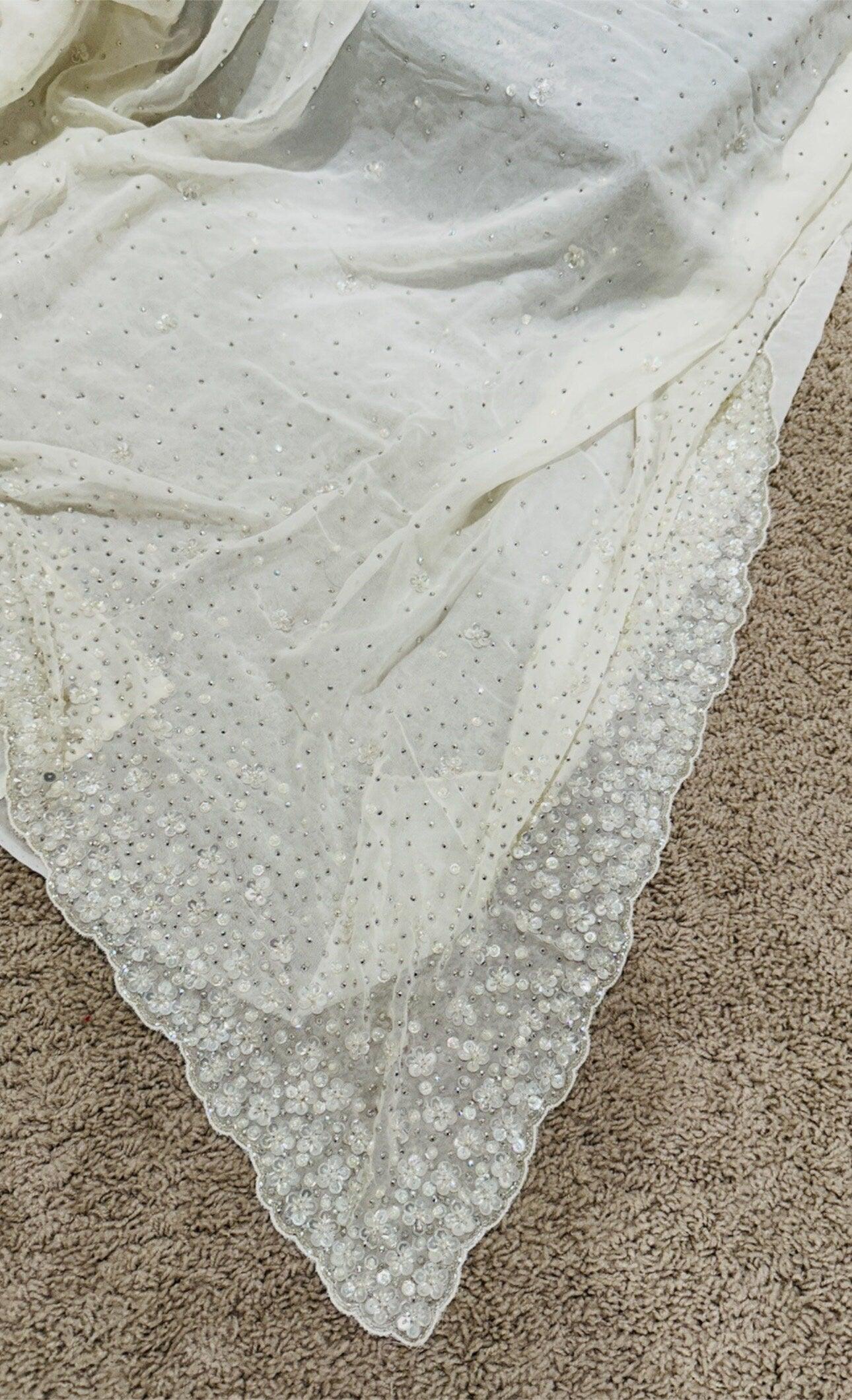 Pure Georgette Hand work Saree in Beige/Cream