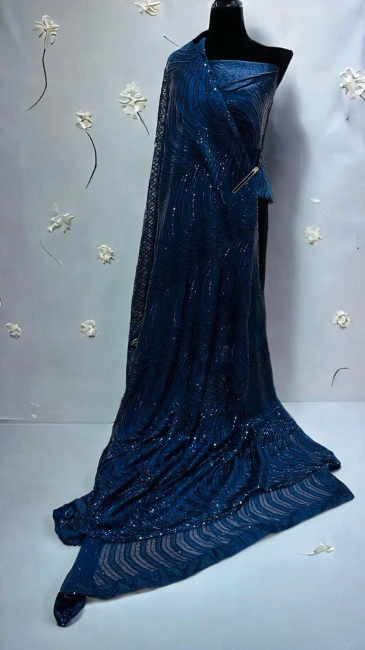 Georgette Net saree with beautiful sequin all over - Royal Blue